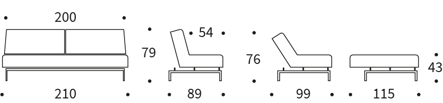 Innovation living sydney Ample Styletto sofabed dimension